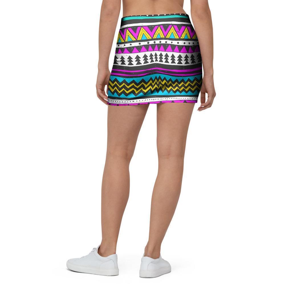 Colorful Indian Aztec Doodle Triangles Mini Skirt-grizzshop