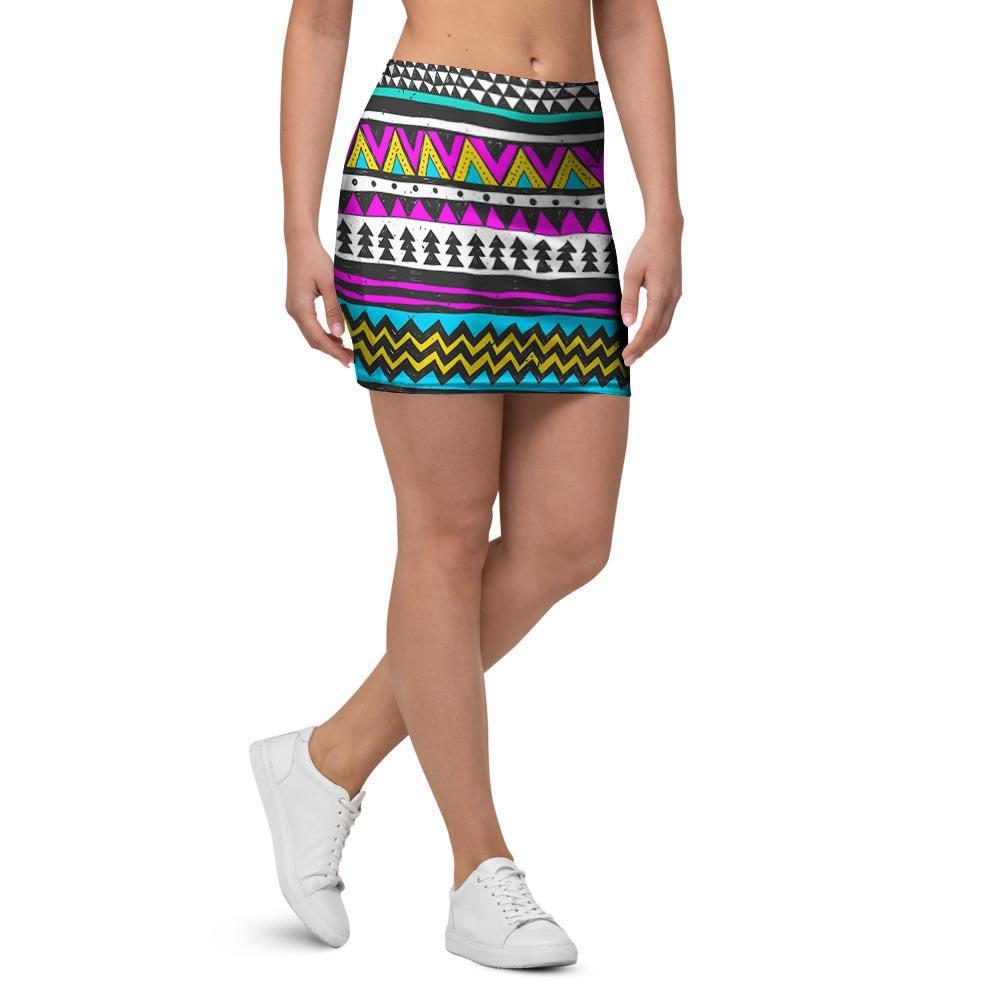 Colorful Indian Aztec Doodle Triangles Mini Skirt-grizzshop