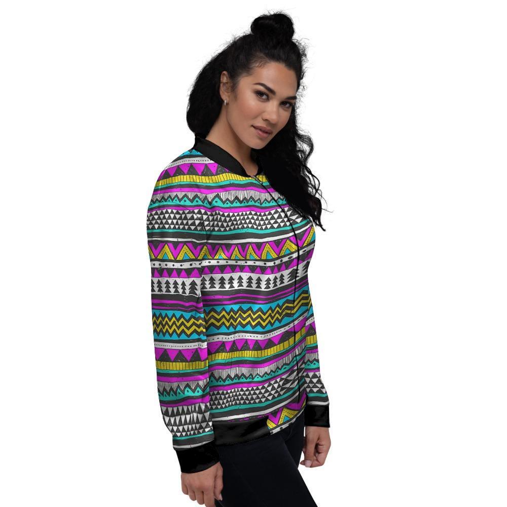 Colorful Indian Aztec Doodle Triangles Women's Bomber Jacket-grizzshop