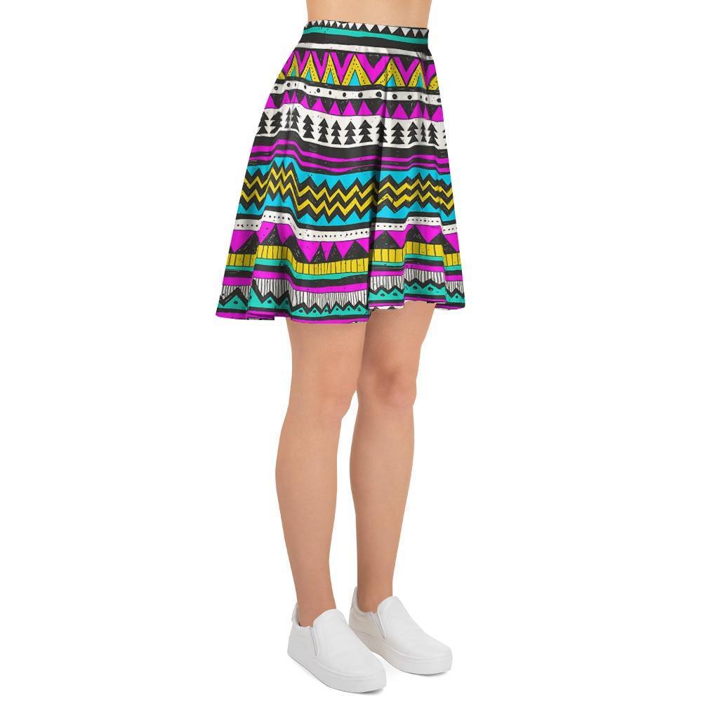 Colorful Indian Aztec Doodle Triangles Women's Skirt-grizzshop