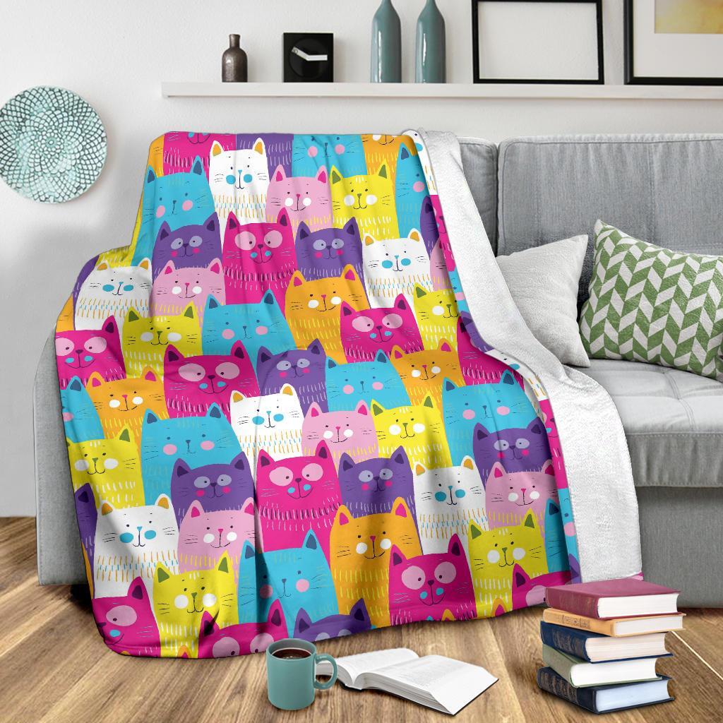 Colorful Kitten Cat Pattern Print Blanket-grizzshop