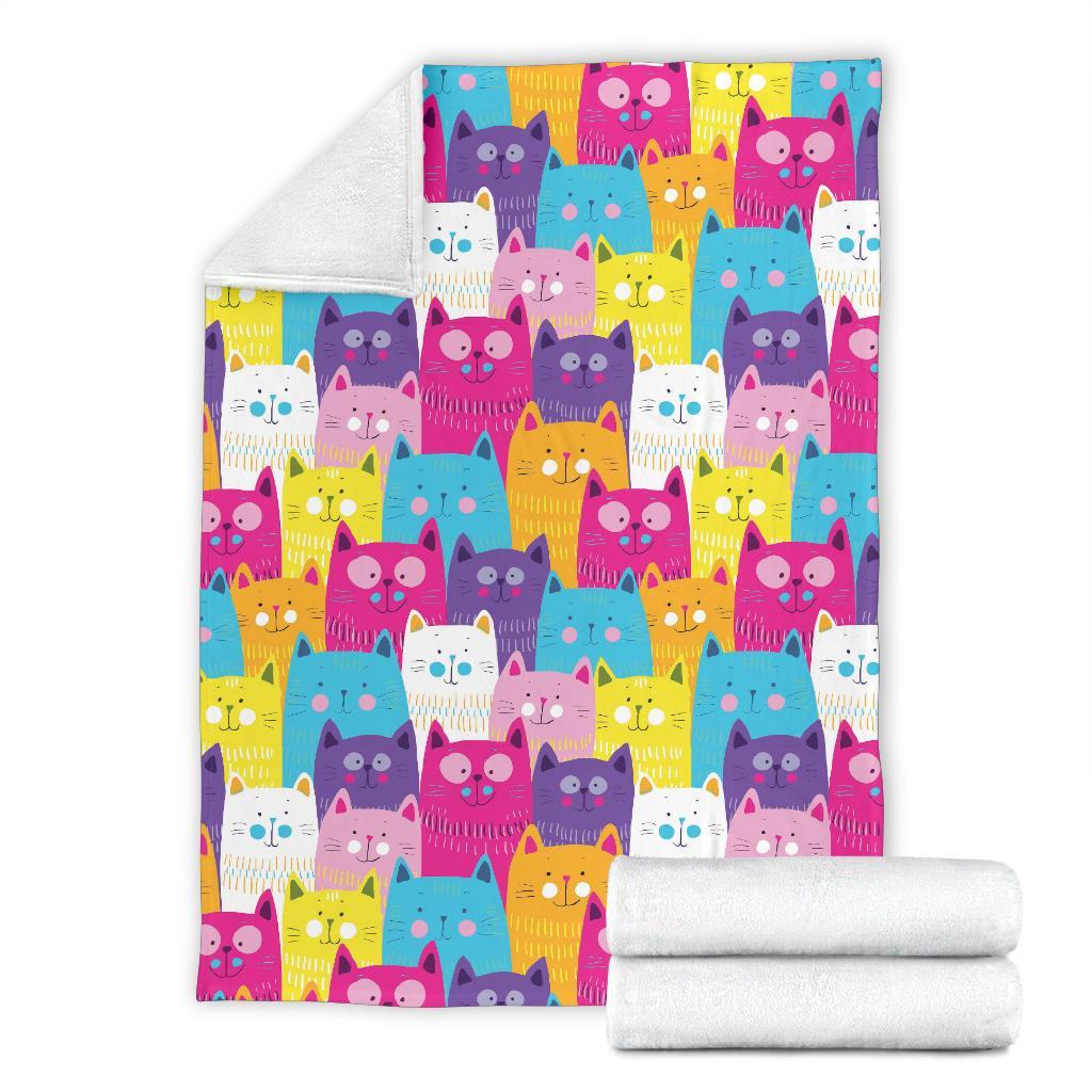 Colorful Kitten Cat Pattern Print Blanket-grizzshop