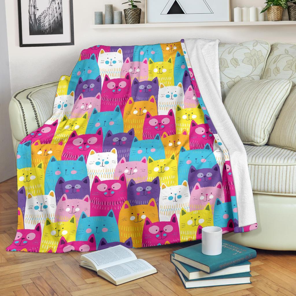 Colorful Kitten Cat Pattern Print Blanket-grizzshop