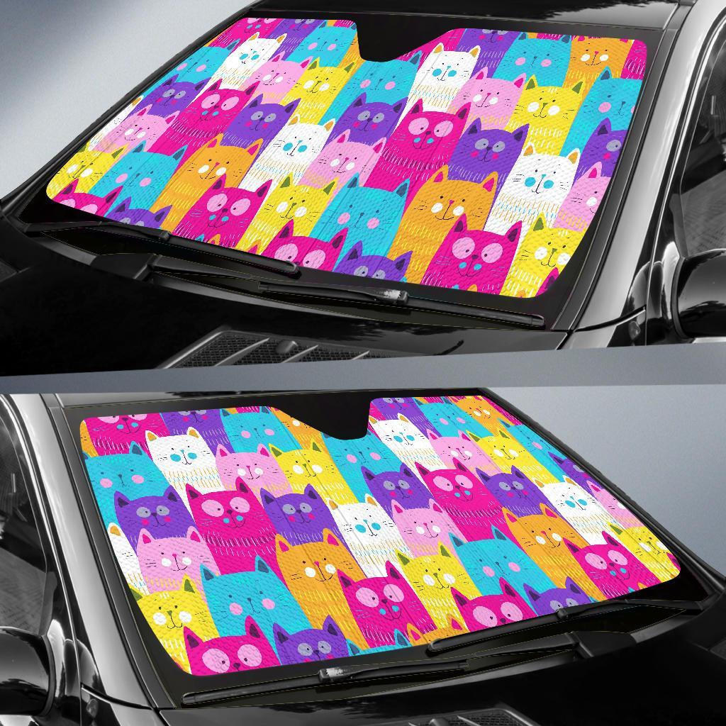 Colorful Kitten Cat Pattern Print Car Sun Shade-grizzshop