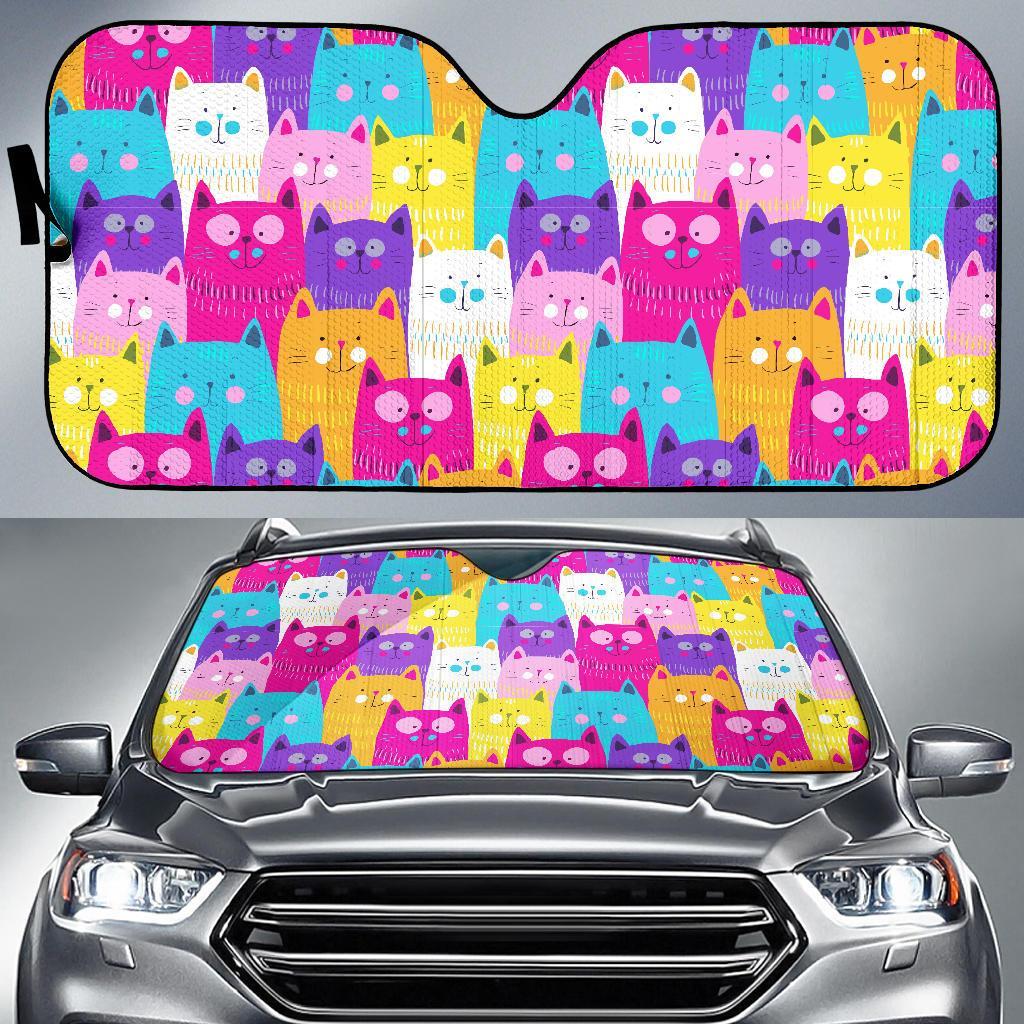Colorful Kitten Cat Pattern Print Car Sun Shade-grizzshop