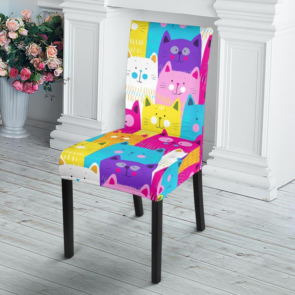 Colorful Kitten Cat Pattern Print Chair Cover-grizzshop