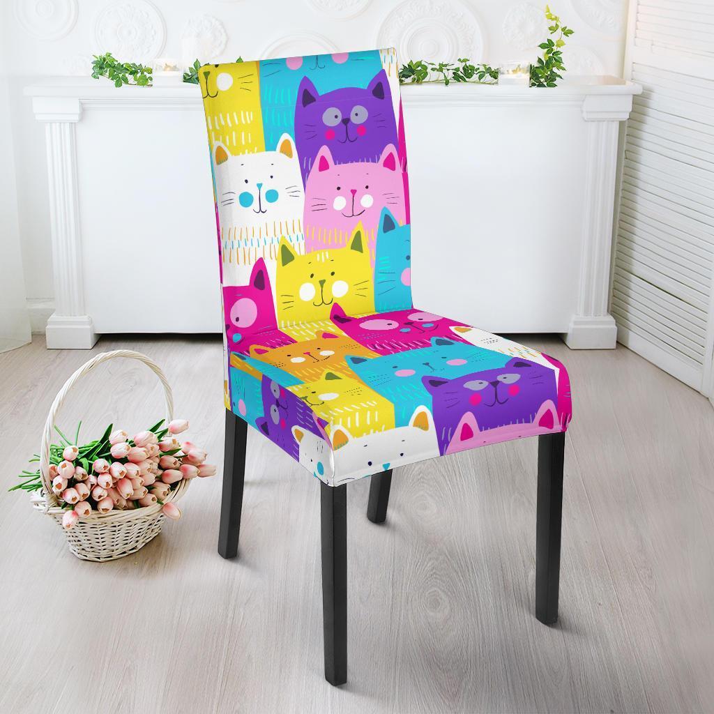Colorful Kitten Cat Pattern Print Chair Cover-grizzshop
