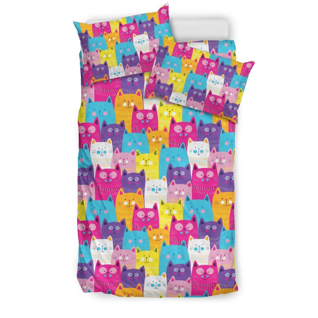 Colorful Kitten Cat Pattern Print Duvet Cover Bedding Set-grizzshop