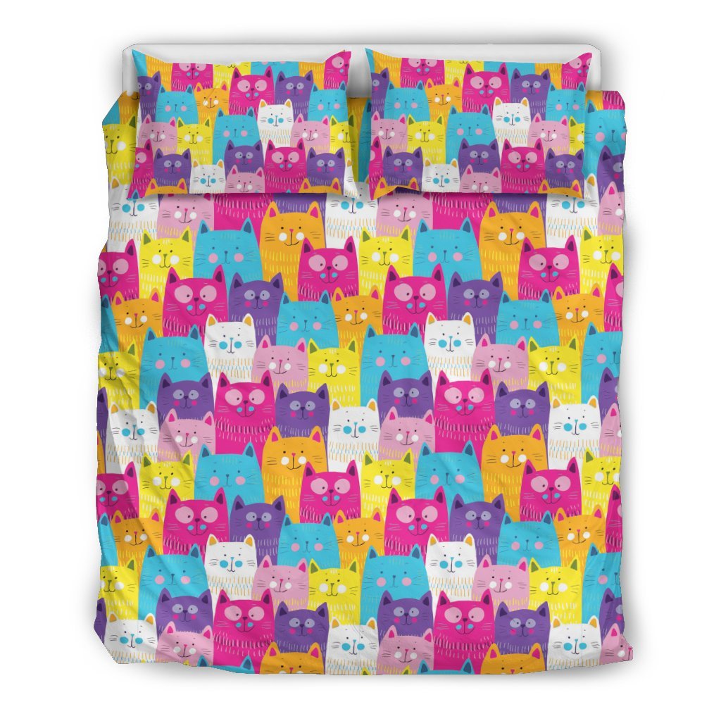 Colorful Kitten Cat Pattern Print Duvet Cover Bedding Set-grizzshop