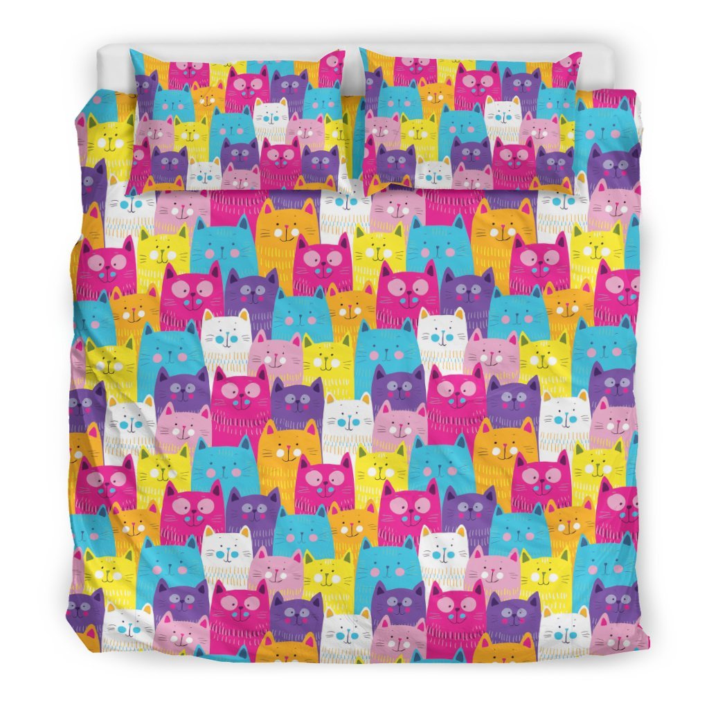 Colorful Kitten Cat Pattern Print Duvet Cover Bedding Set-grizzshop