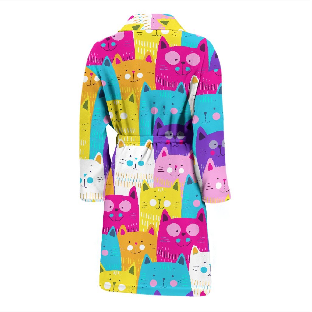 Colorful Kitten Cat Pattern Print Men Long Robe-grizzshop