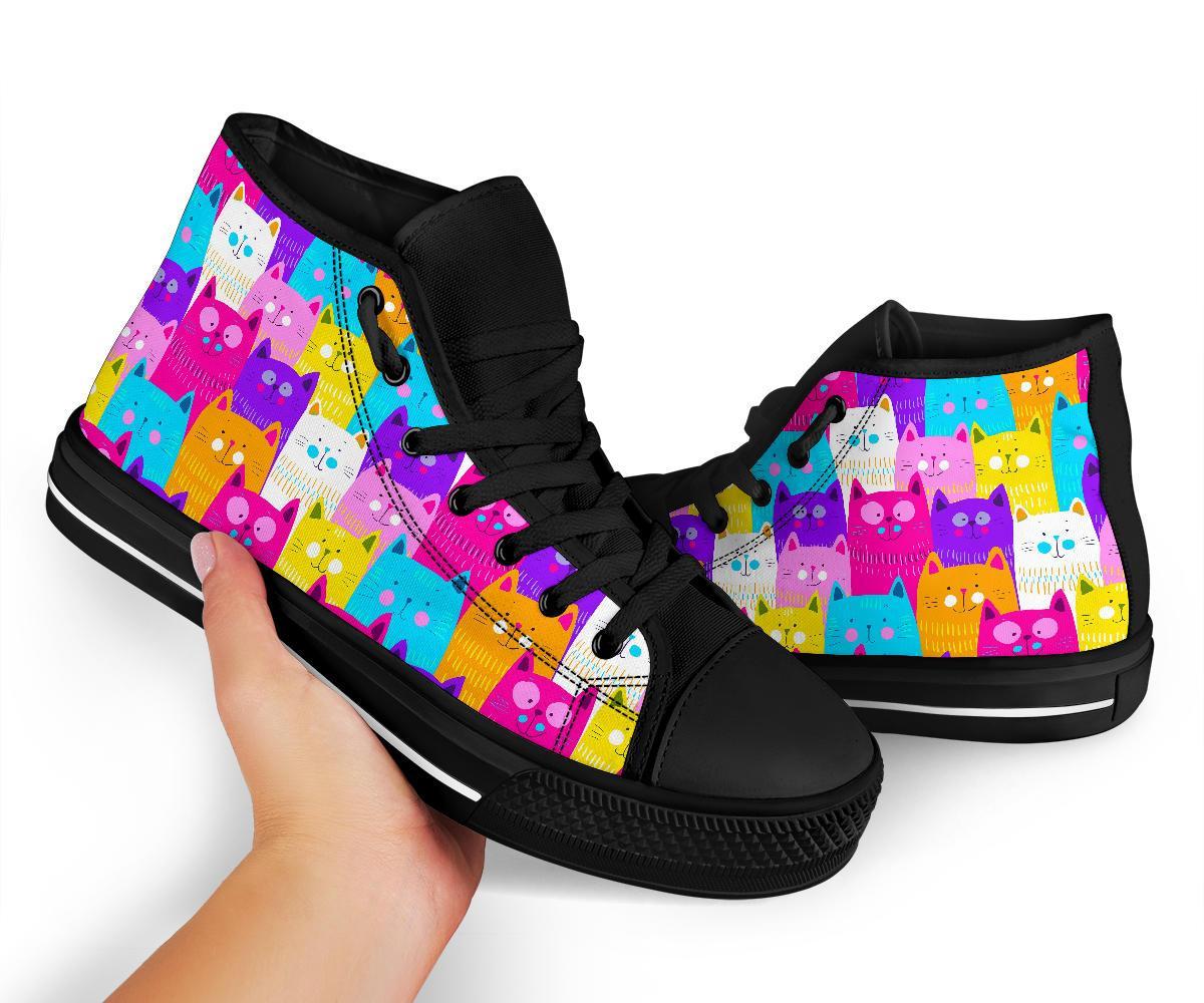 Colorful Kitten Cat Pattern Print Men Women's High Top Shoes-grizzshop