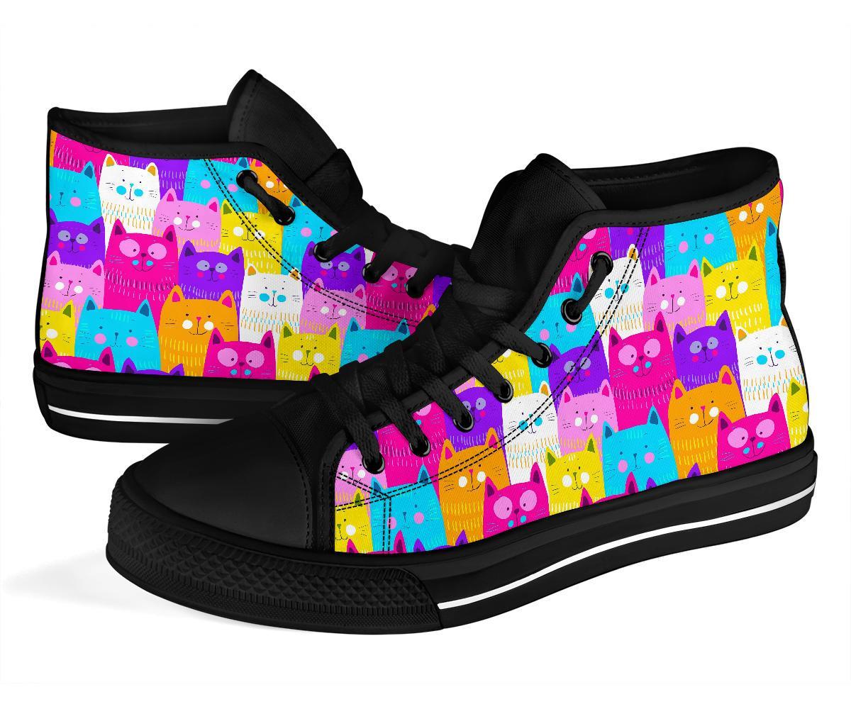 Colorful Kitten Cat Pattern Print Men Women's High Top Shoes-grizzshop