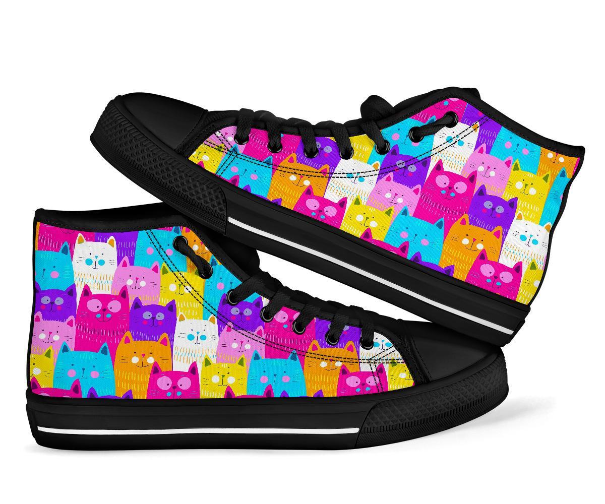 Colorful Kitten Cat Pattern Print Men Women's High Top Shoes-grizzshop