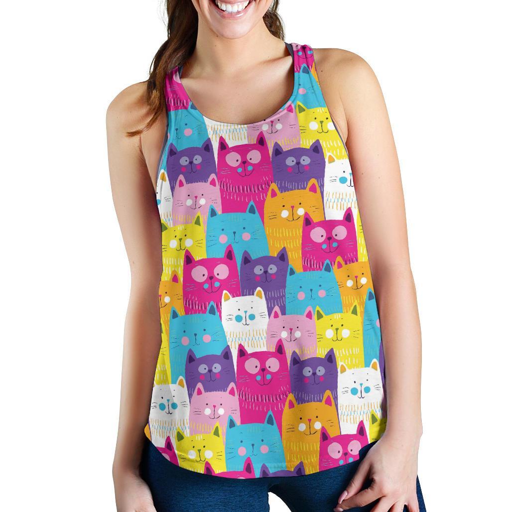 Colorful Kitten Cat Pattern Print Racerback Tank Tops-grizzshop