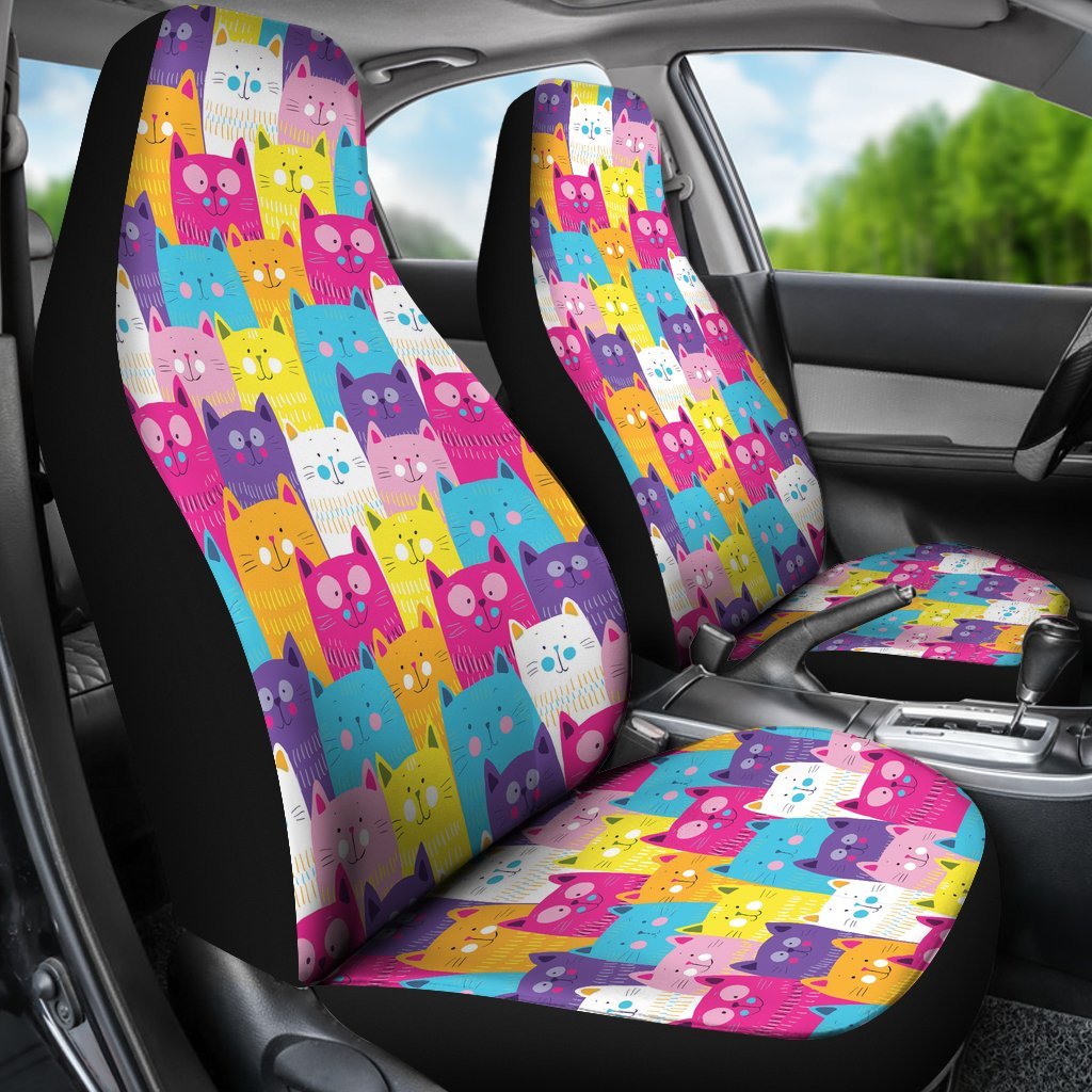 Colorful Kitten Cat Pattern Print Universal Fit Car Seat Cover-grizzshop