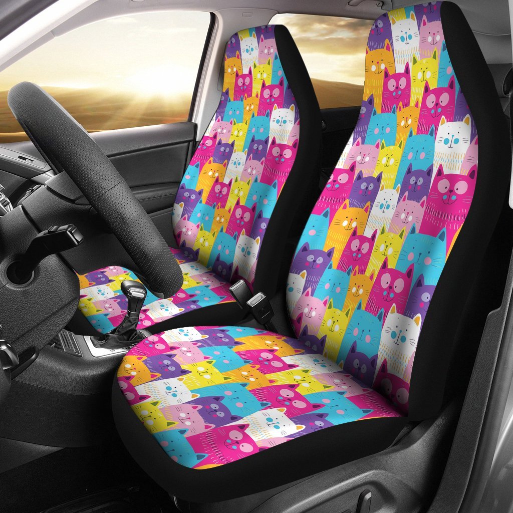 Colorful Kitten Cat Pattern Print Universal Fit Car Seat Cover-grizzshop