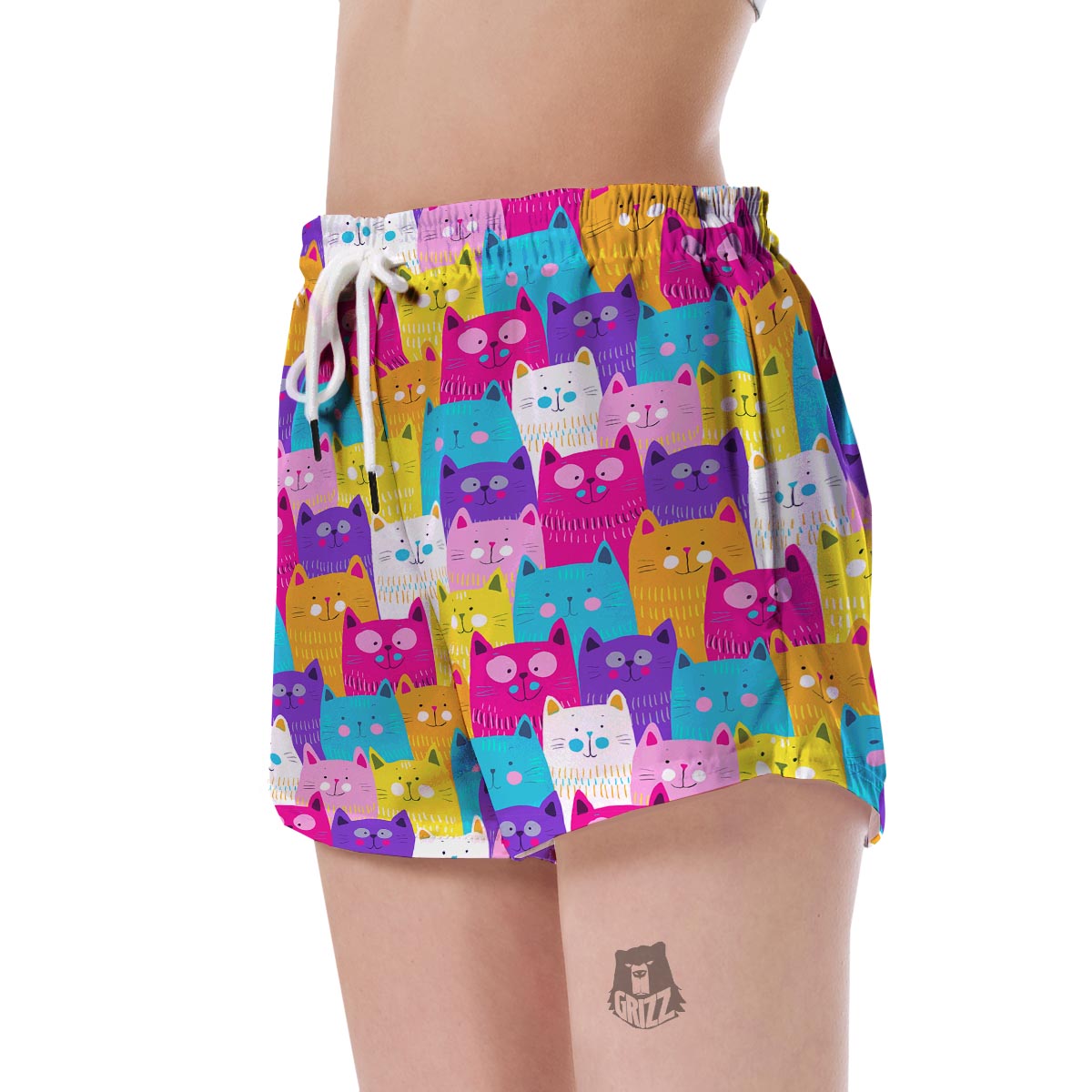 Colorful Kitten Cat Pattern Print Women's Shorts-grizzshop