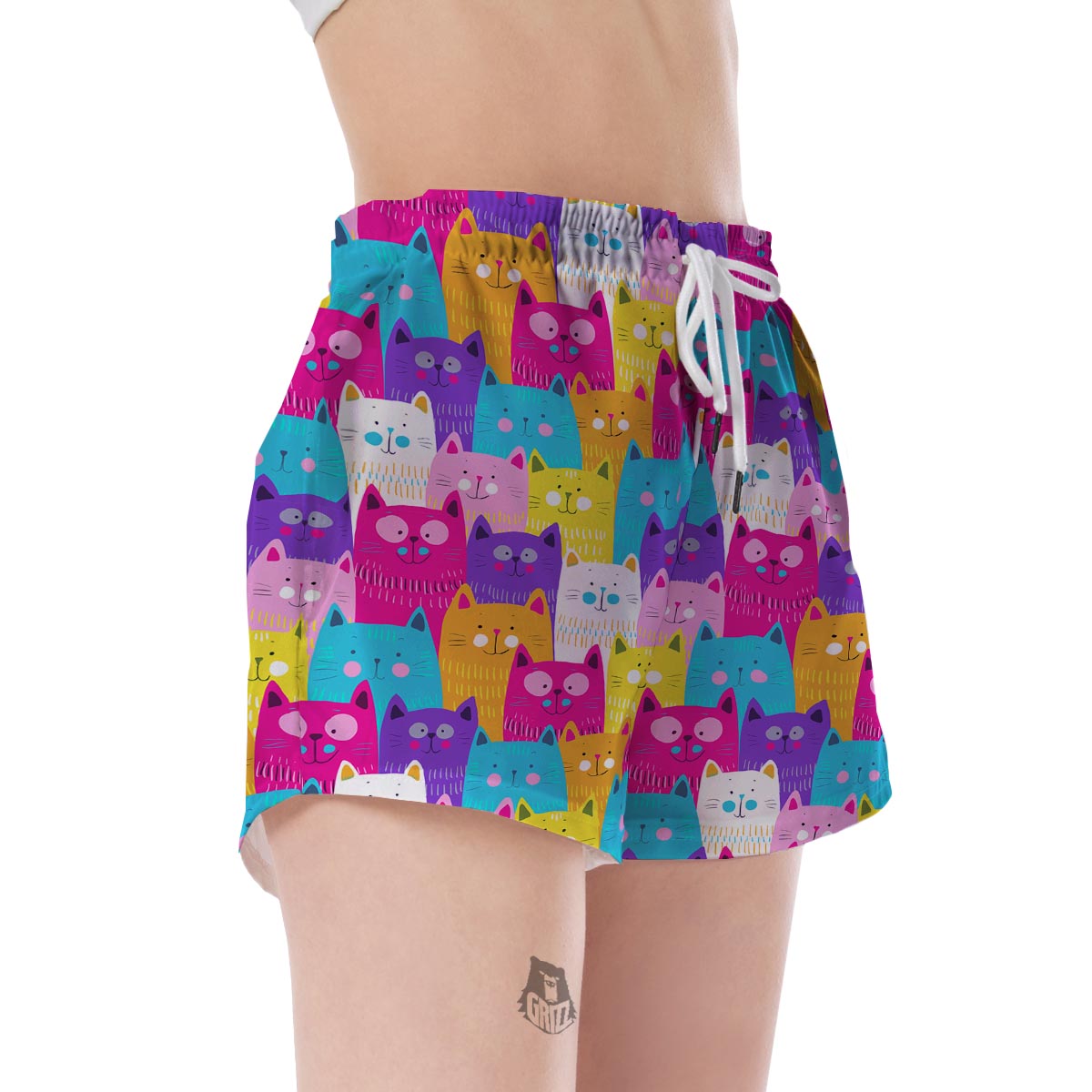 Colorful Kitten Cat Pattern Print Women's Shorts-grizzshop