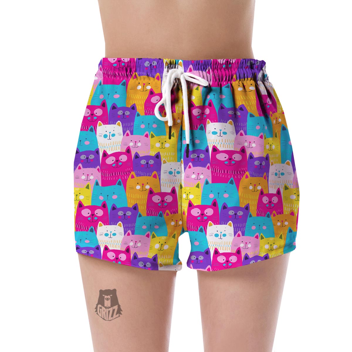 Colorful Kitten Cat Pattern Print Women's Shorts-grizzshop