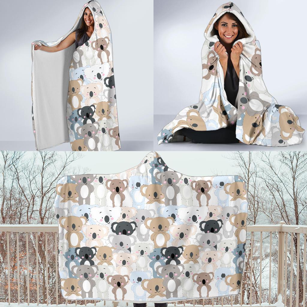 Colorful Koala Pattern Print Hooded Blanket-grizzshop