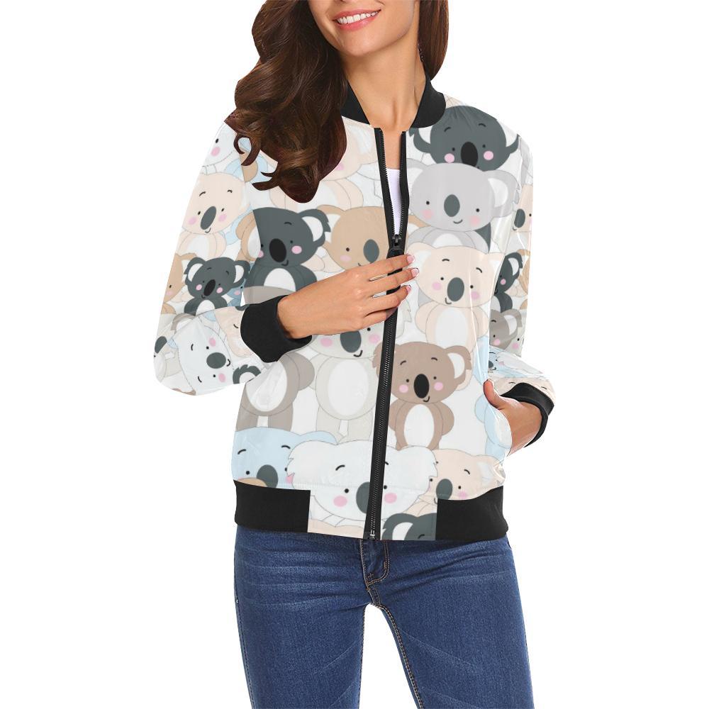 Colorful Koala Pattern Print Women Casual Bomber Jacket-grizzshop