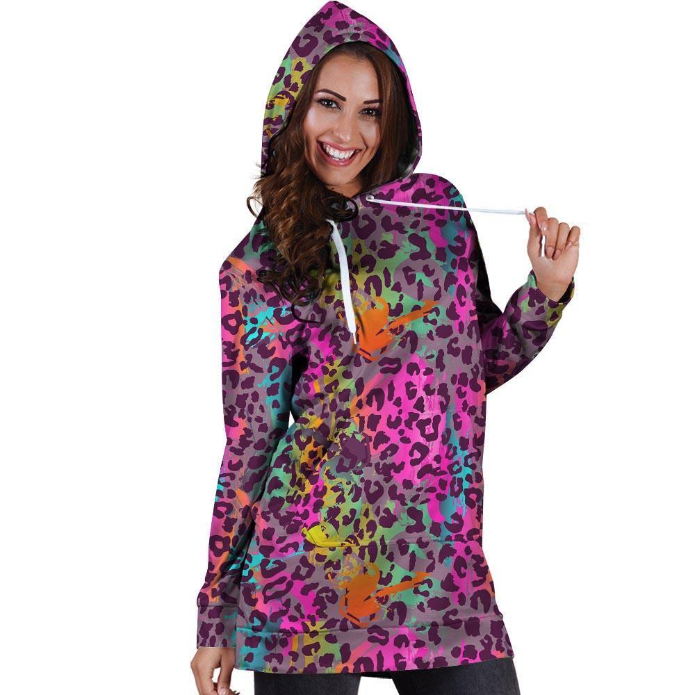 Colorful Leopard Hoodie Dress-grizzshop