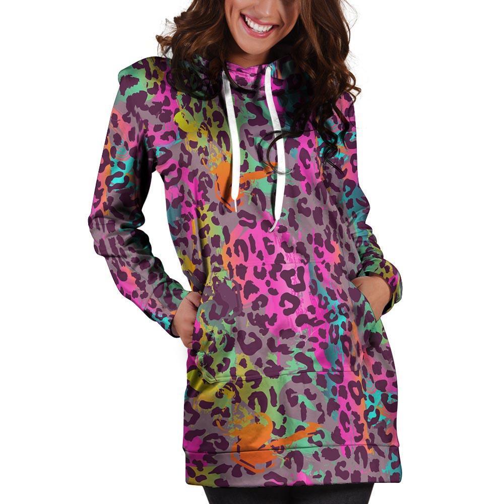 Colorful Leopard Hoodie Dress-grizzshop