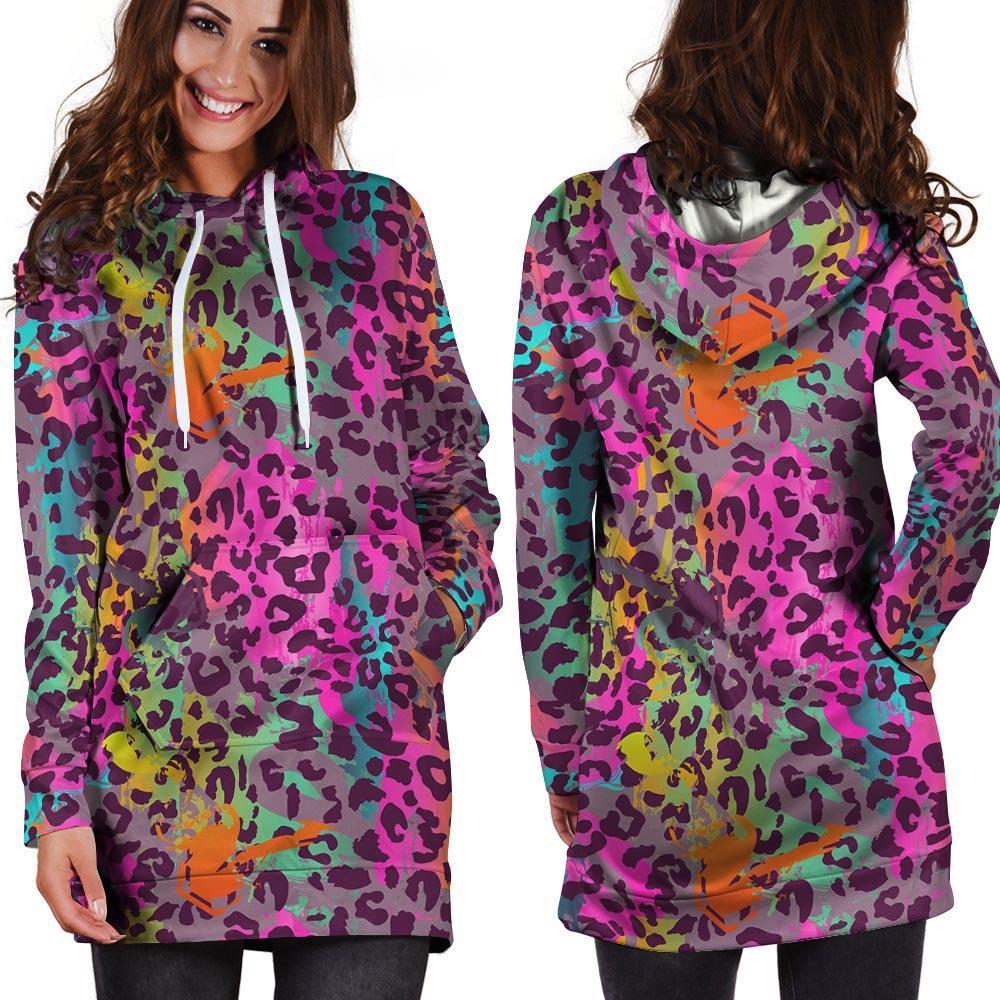 Colorful Leopard Hoodie Dress-grizzshop