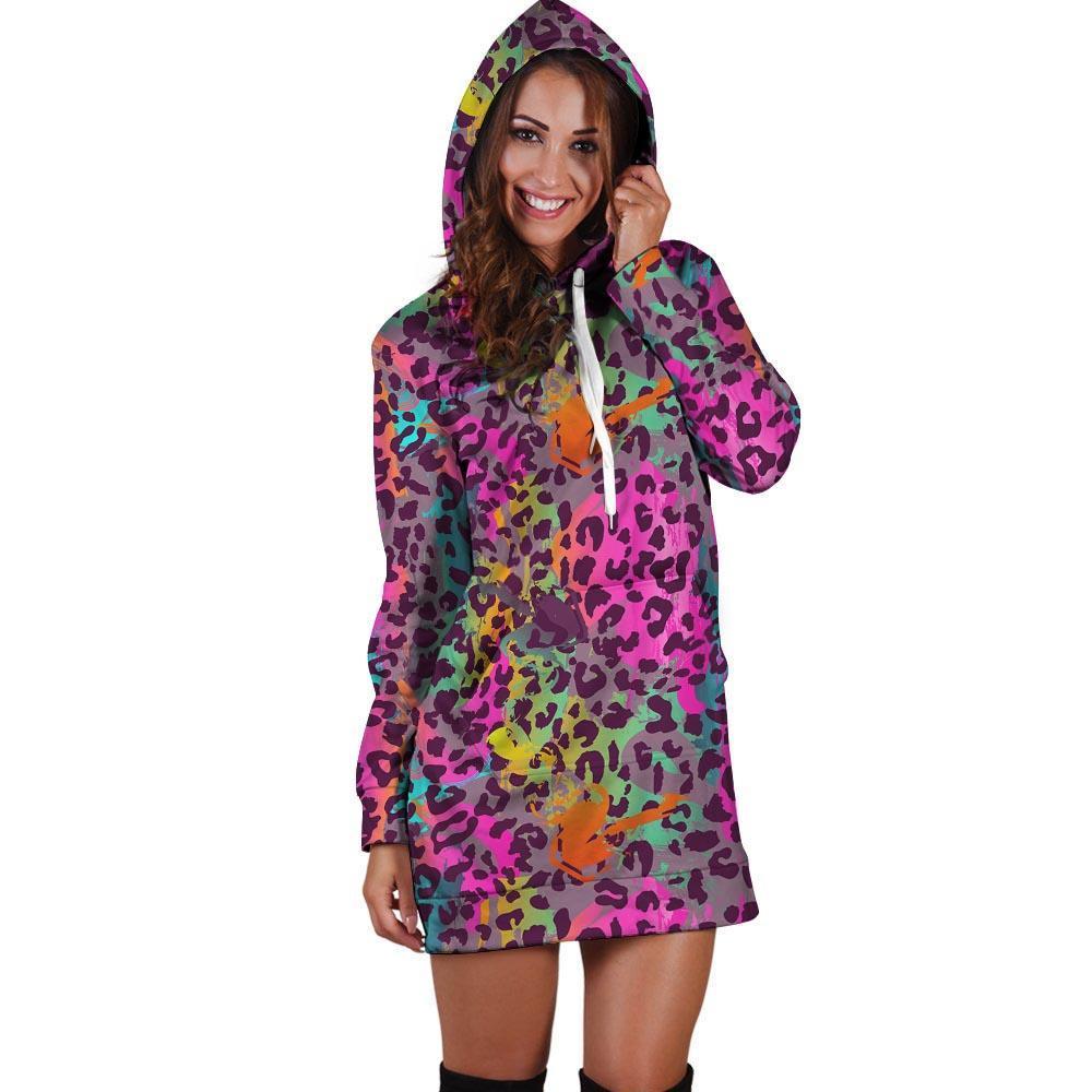 Colorful Leopard Hoodie Dress-grizzshop