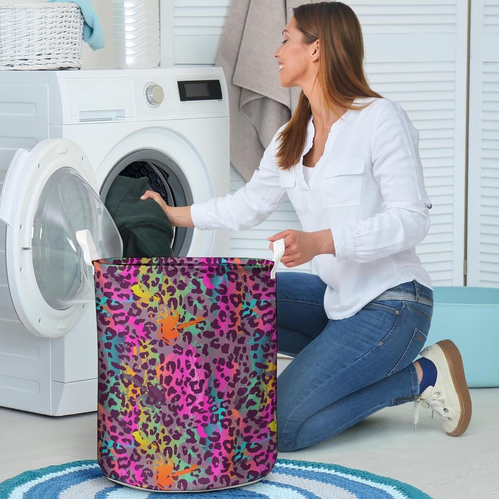 Colorful Leopard Laundry Basket-grizzshop