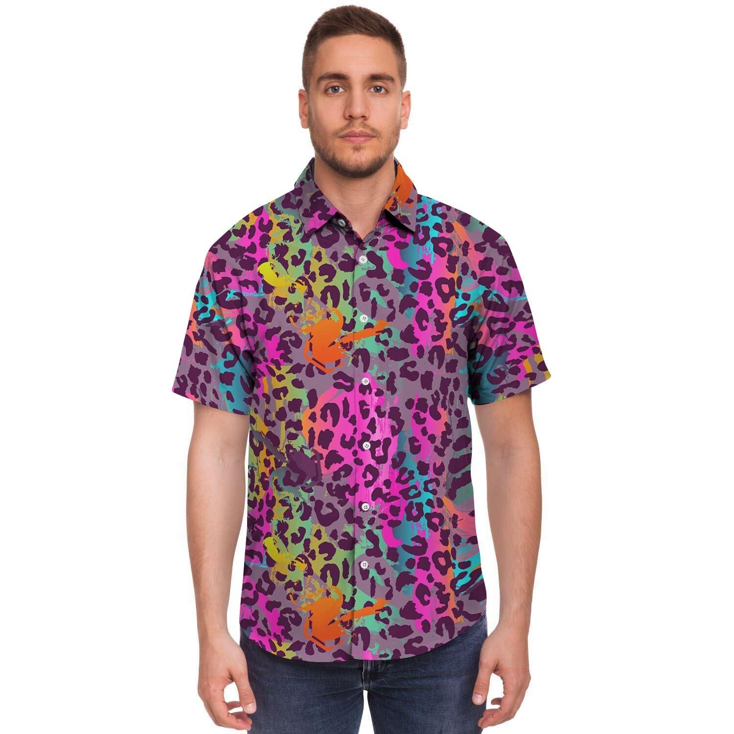 Colorful Leopard Men's Short Sleeve Shirt-grizzshop