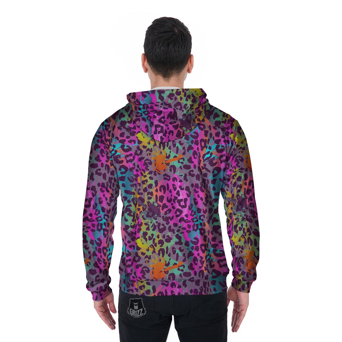 Colorful Leopard Men's Zip Up Hoodie-grizzshop