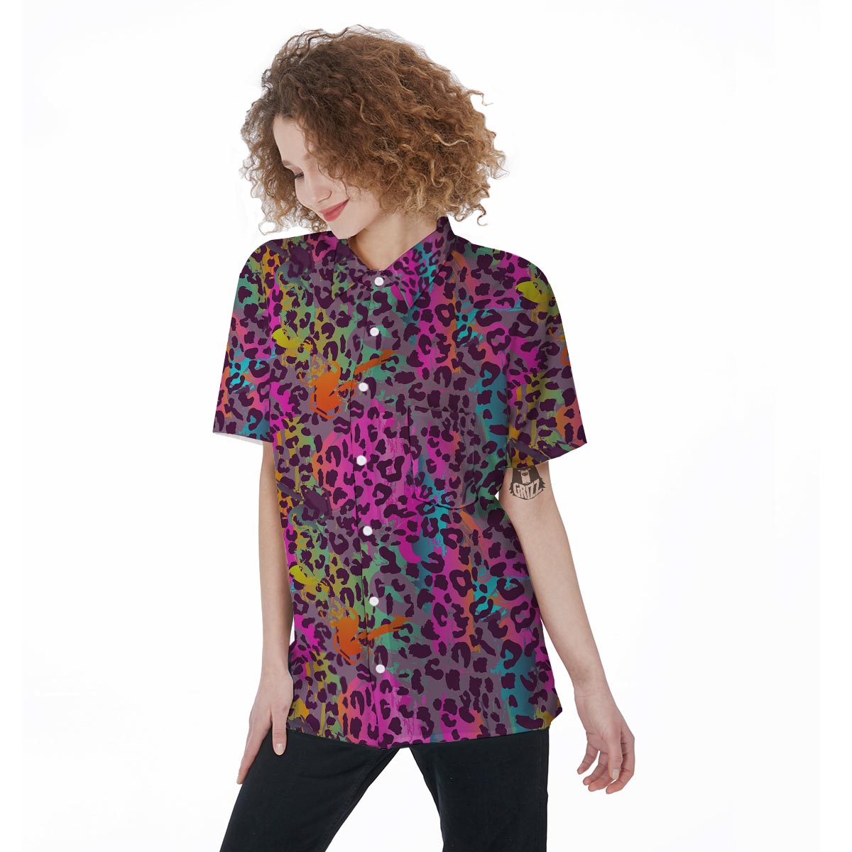 Colorful Leopard Women's Short Sleeve Shirts-grizzshop