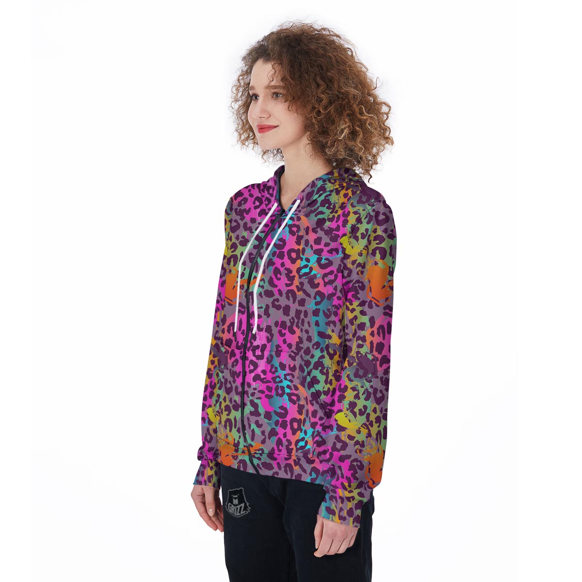 Colorful Leopard Women's Zip Up Hoodie-grizzshop