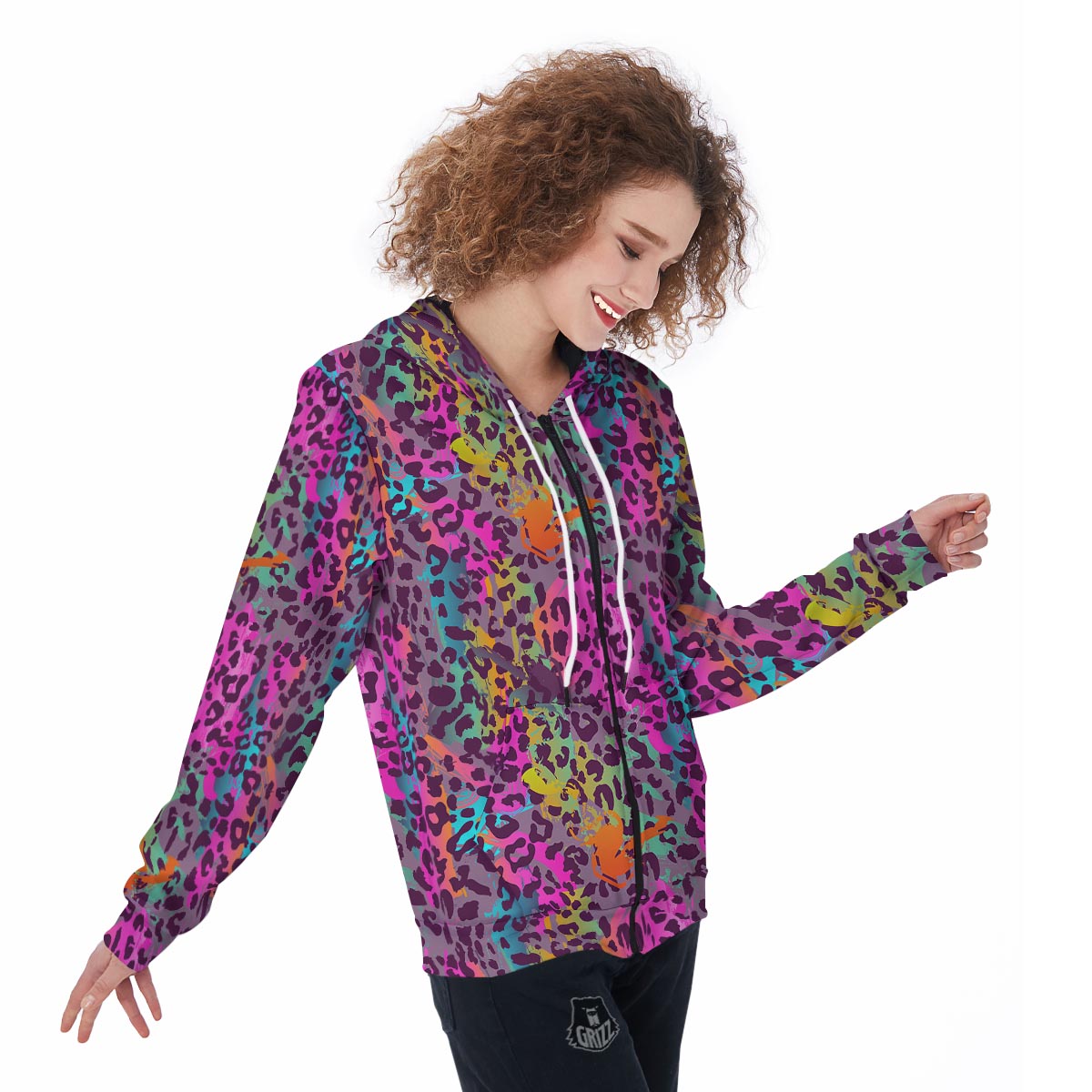 Colorful Leopard Women's Zip Up Hoodie-grizzshop