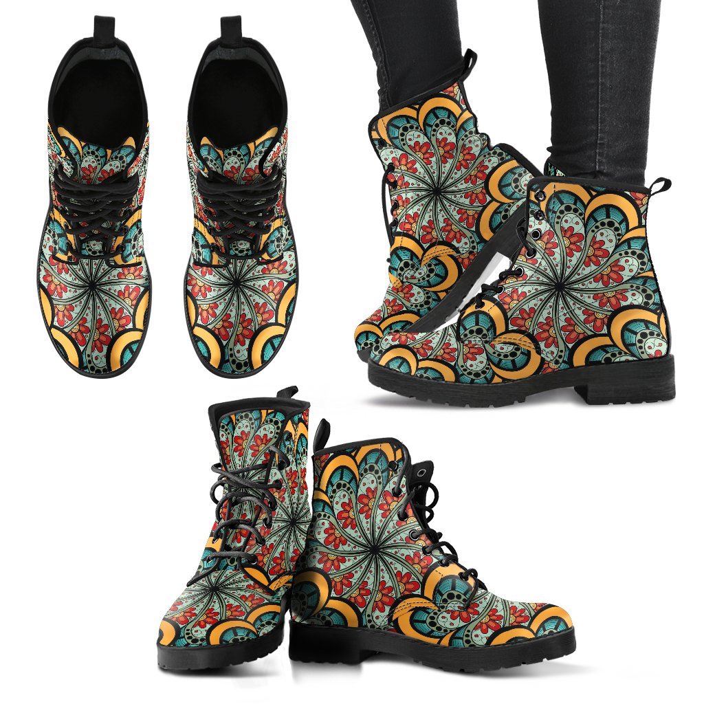 Colorful Mandala Women's Leather Boots-grizzshop