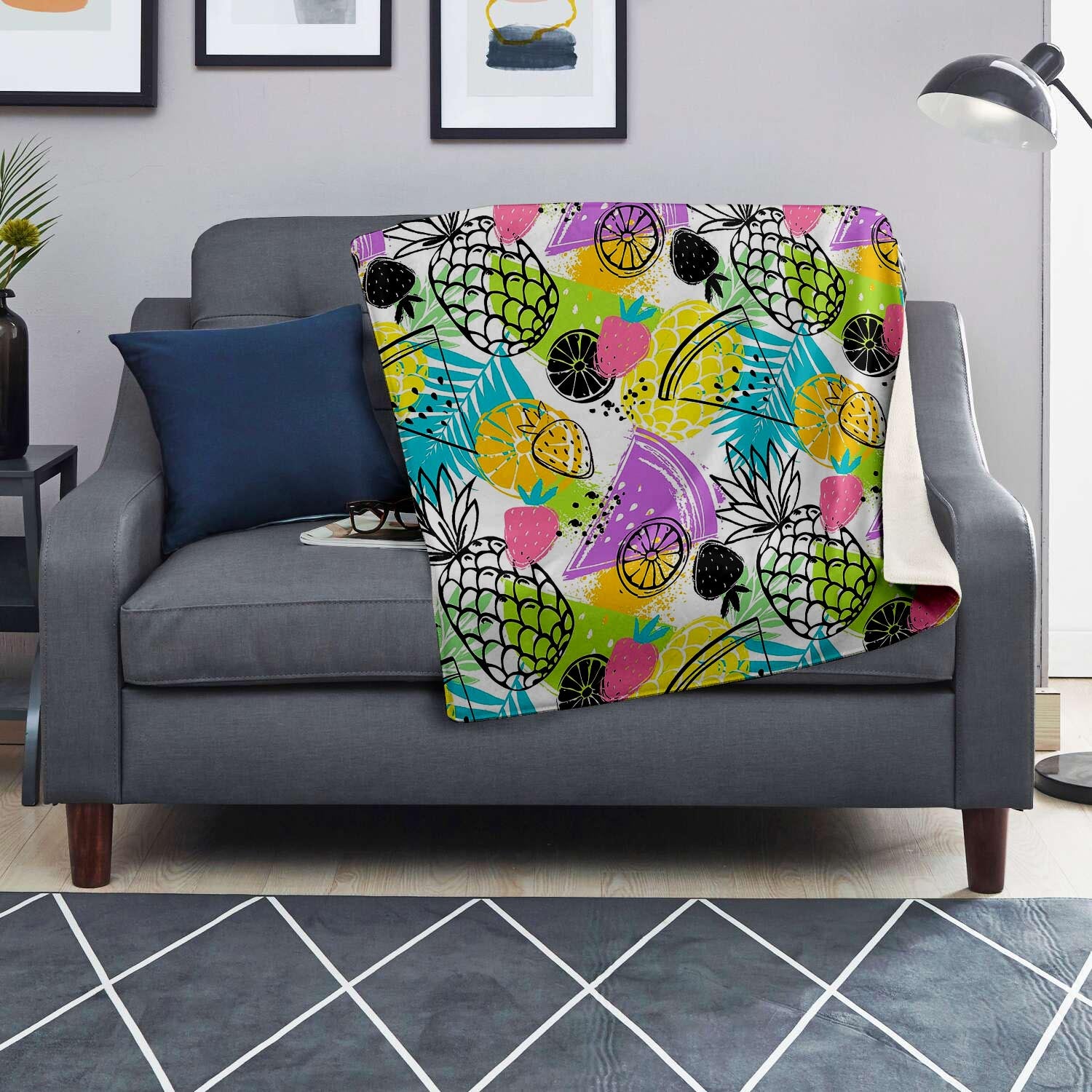 Colorful Mix Fruit Pineapple Hawaiian Print Blanket-grizzshop
