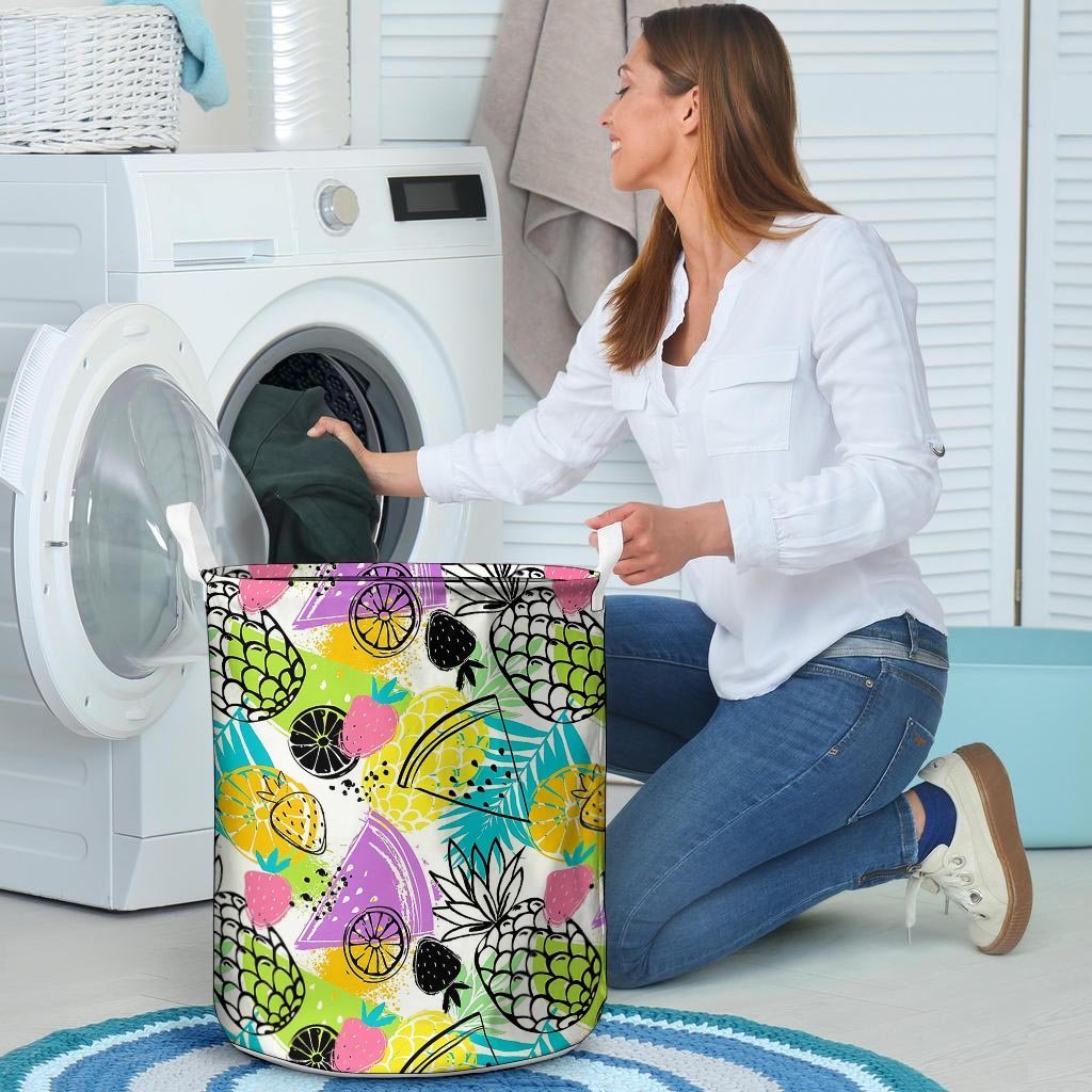 Colorful Mix Fruit Pineapple Hawaiian Print Laundry Basket-grizzshop