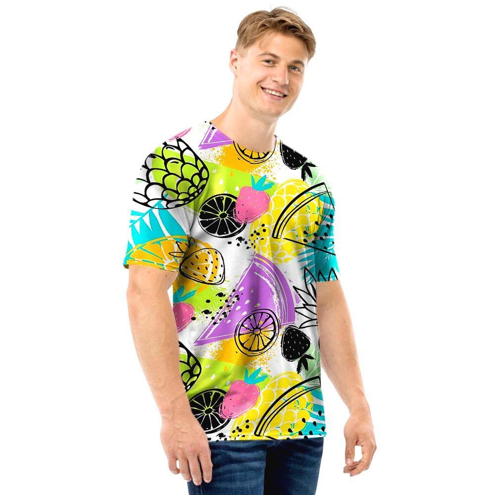 Colorful Mix Fruit Pineapple Hawaiian Print Men T Shirt-grizzshop