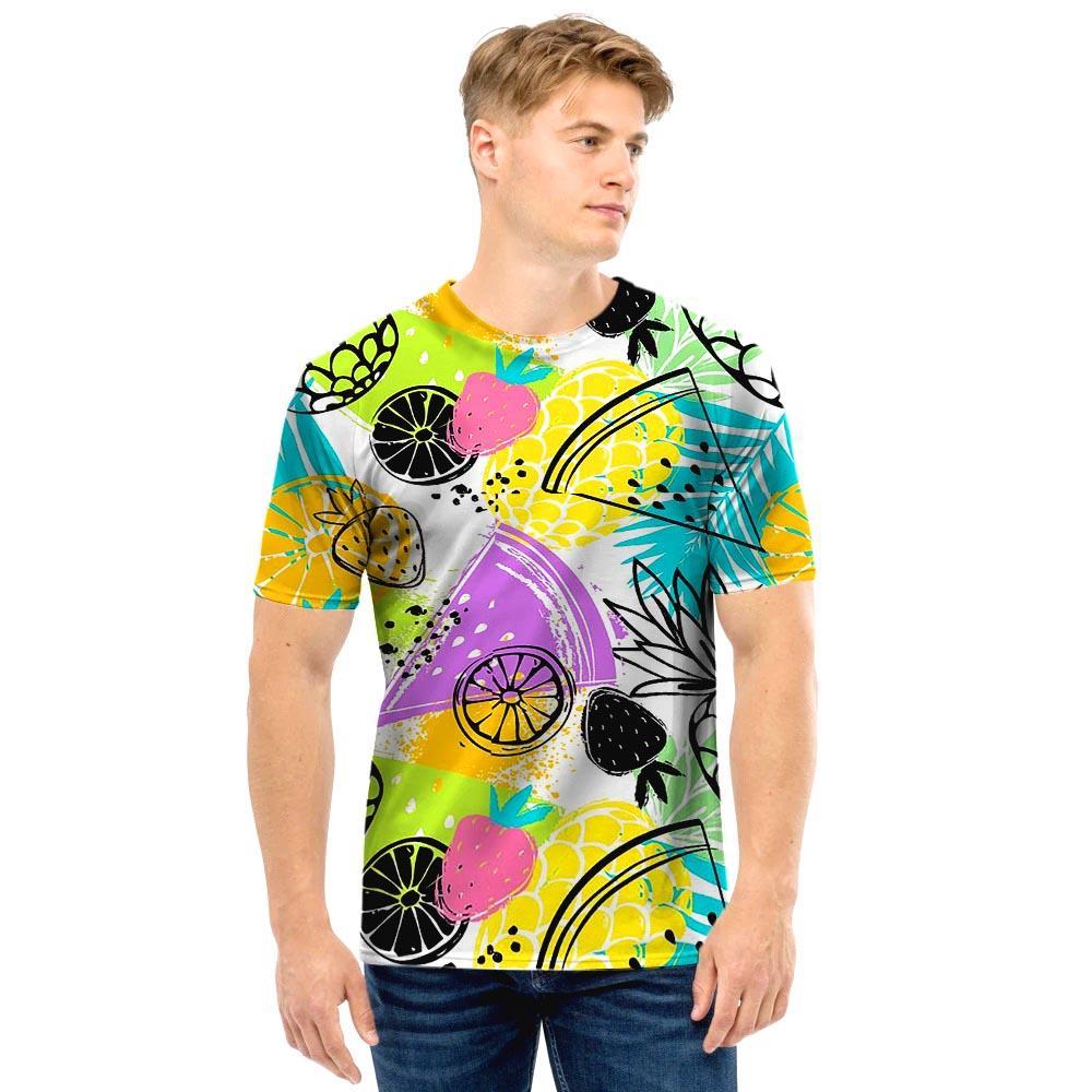 Colorful Mix Fruit Pineapple Hawaiian Print Men T Shirt-grizzshop