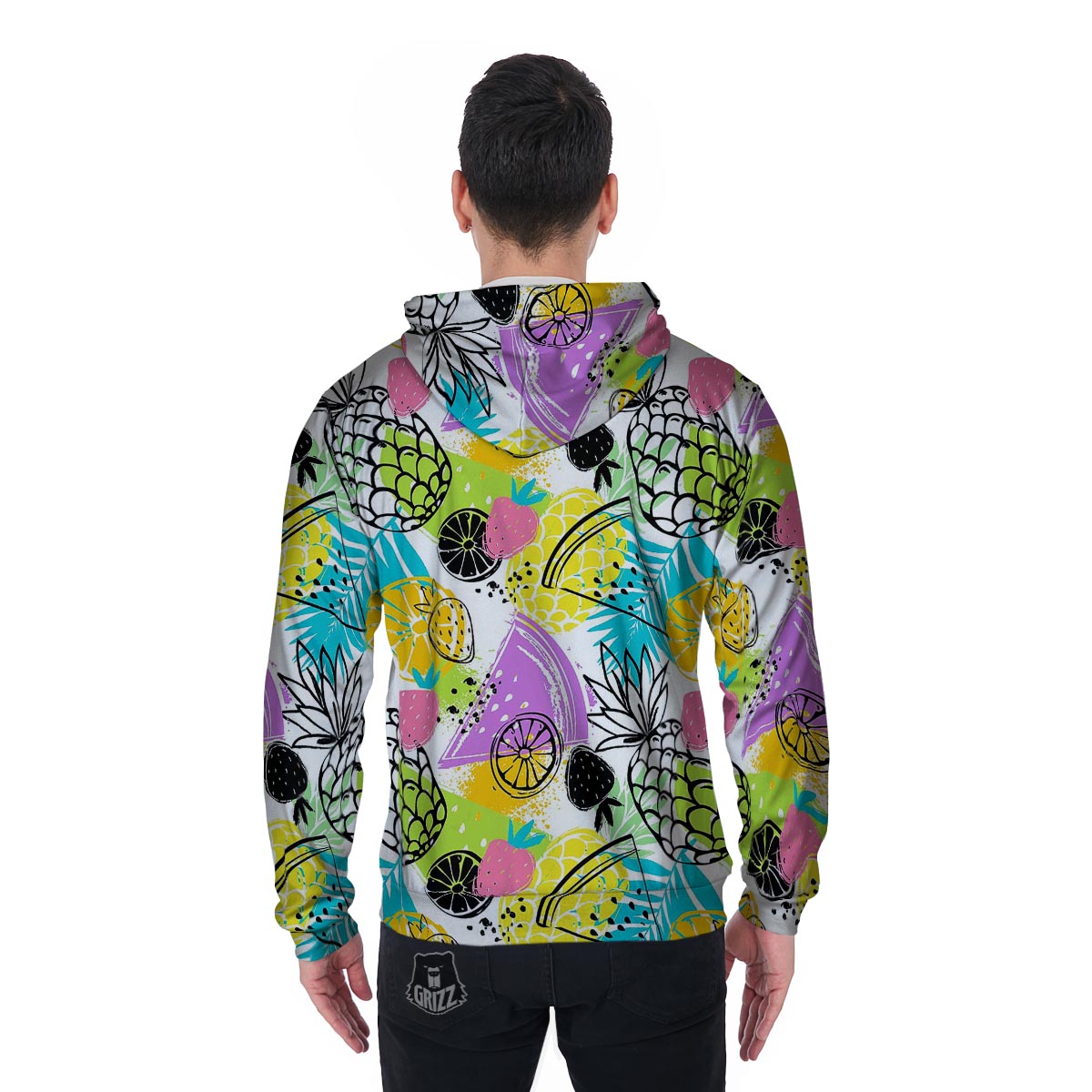 Colorful Mix Fruit Pineapple Hawaiian Print Men's Zip Up Hoodie-grizzshop