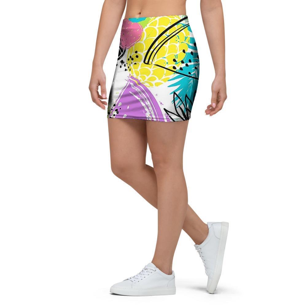 Colorful Mix Fruit Pineapple Hawaiian Print Mini Skirt-grizzshop