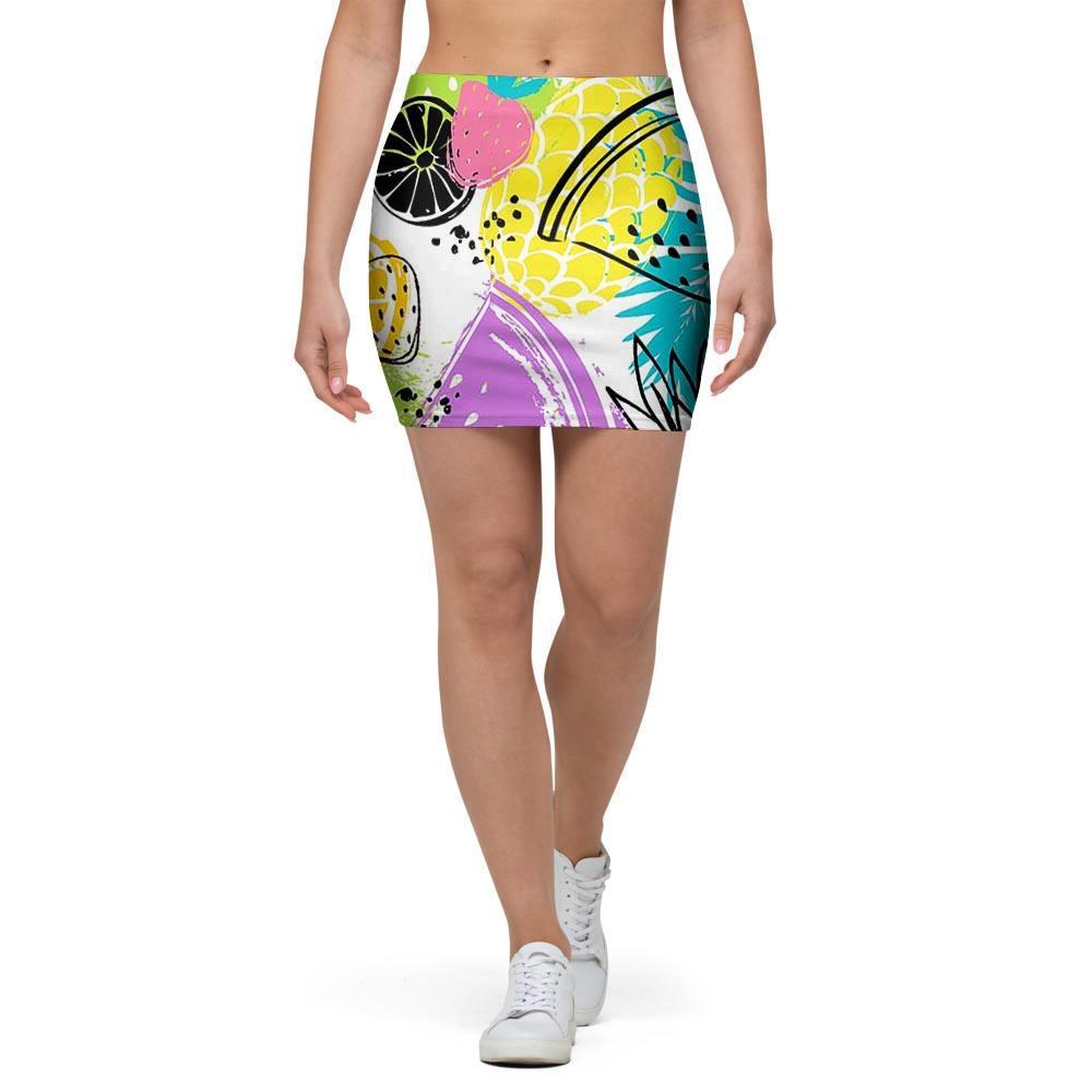 Colorful Mix Fruit Pineapple Hawaiian Print Mini Skirt-grizzshop