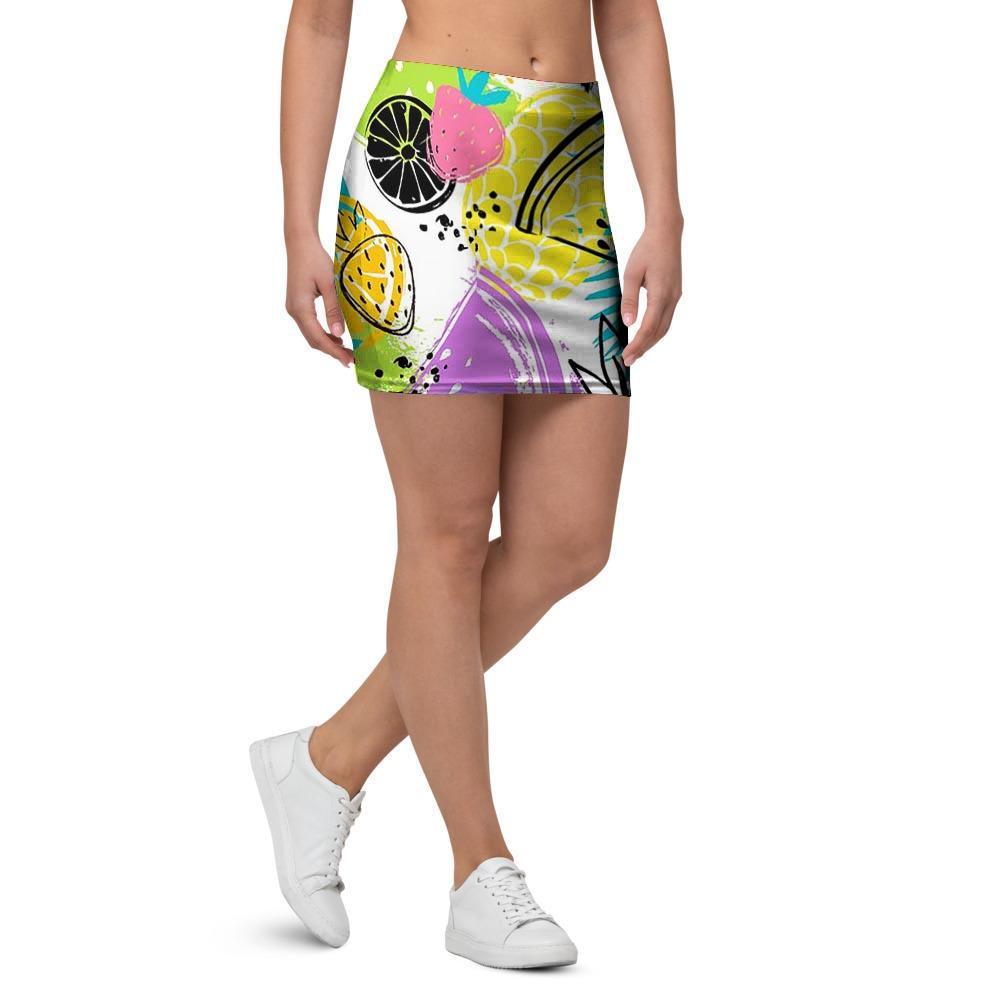 Colorful Mix Fruit Pineapple Hawaiian Print Mini Skirt-grizzshop