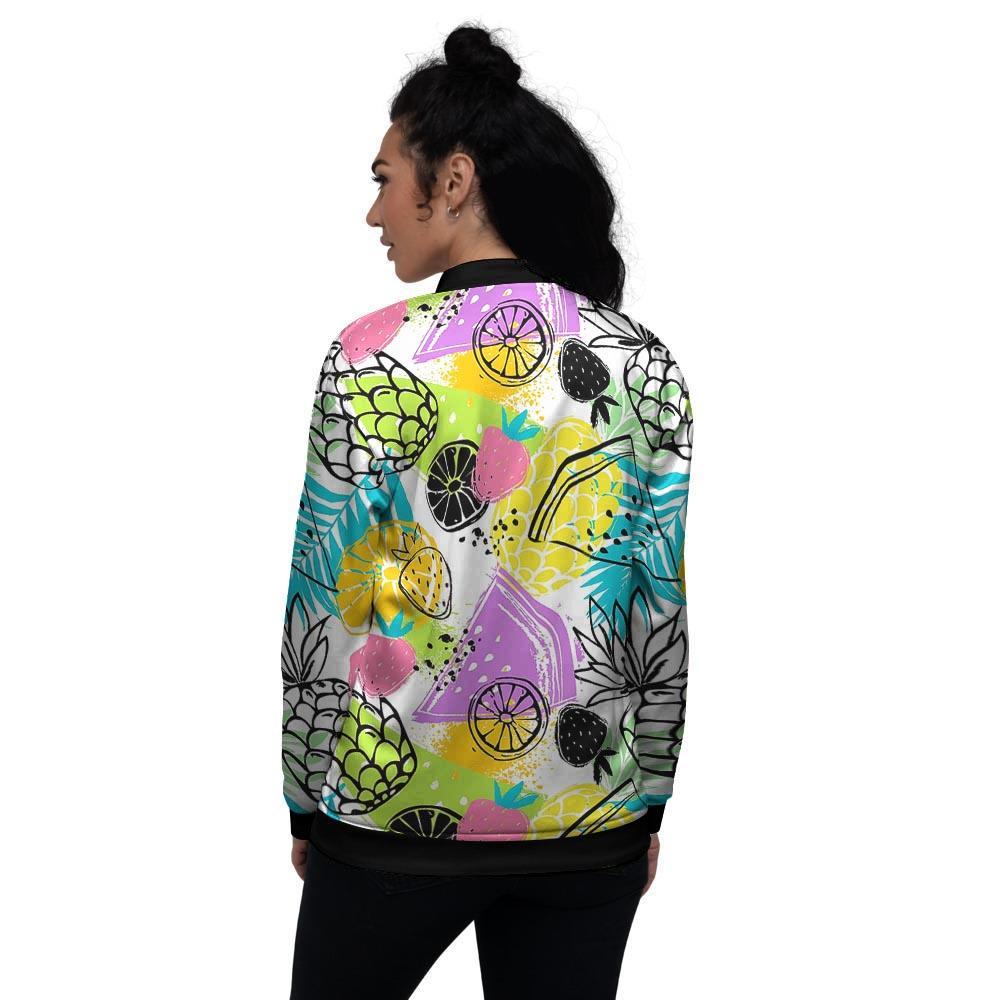 Colorful Mix Fruit Pineapple Hawaiian Print Women's Bomber Jacket-grizzshop