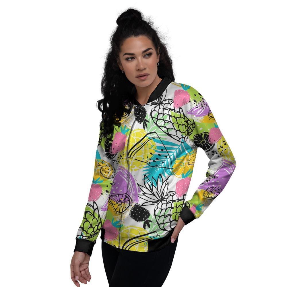 Colorful Mix Fruit Pineapple Hawaiian Print Women's Bomber Jacket-grizzshop