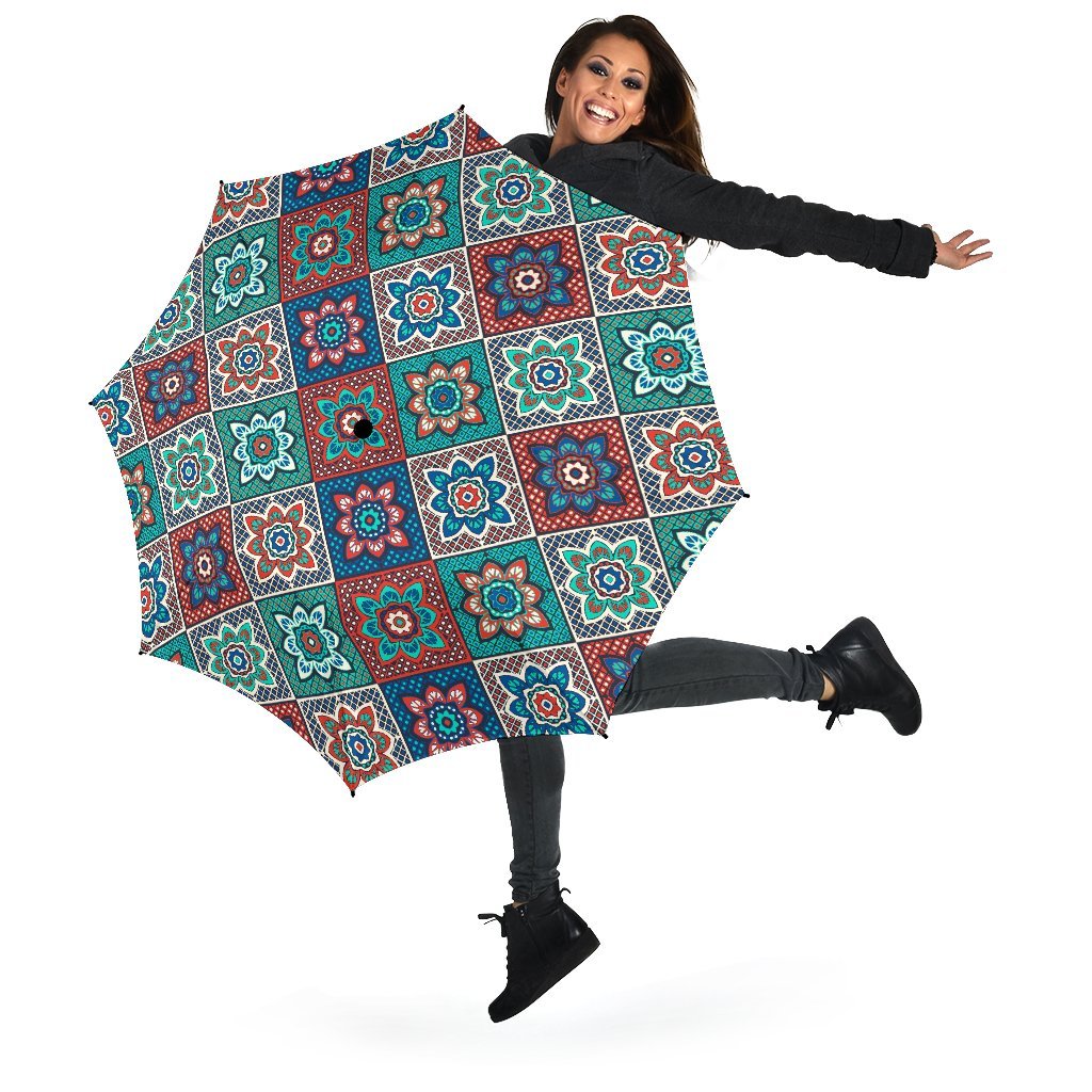 Colorful Mosaic Print Pattern Automatic Foldable Umbrella-grizzshop