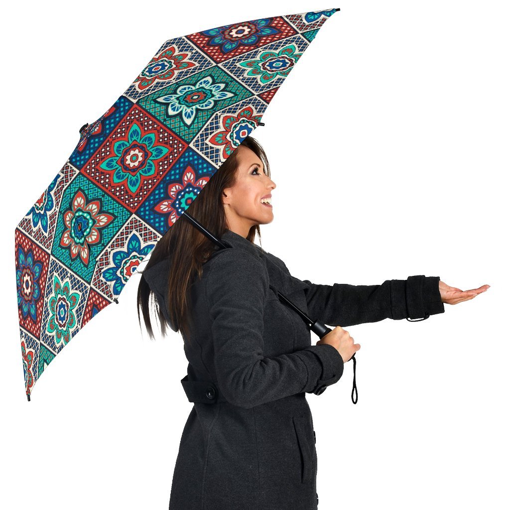 Colorful Mosaic Print Pattern Automatic Foldable Umbrella-grizzshop