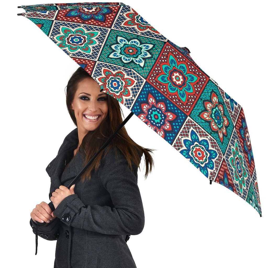 Colorful Mosaic Print Pattern Automatic Foldable Umbrella-grizzshop